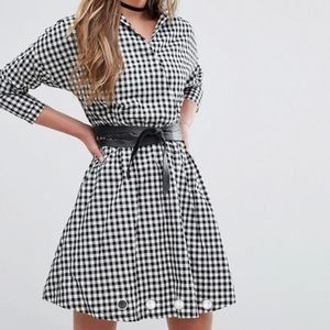 NWT- ASOS- Boohoo Gingham Wrap Over Shirt Dress